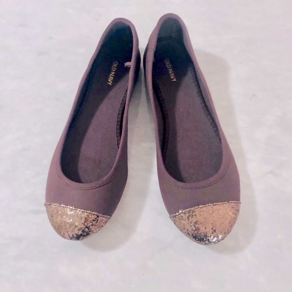 New Sparkly Glitter Dark Purple Plum Round Toe Old Navy Ballet Flats Size 6